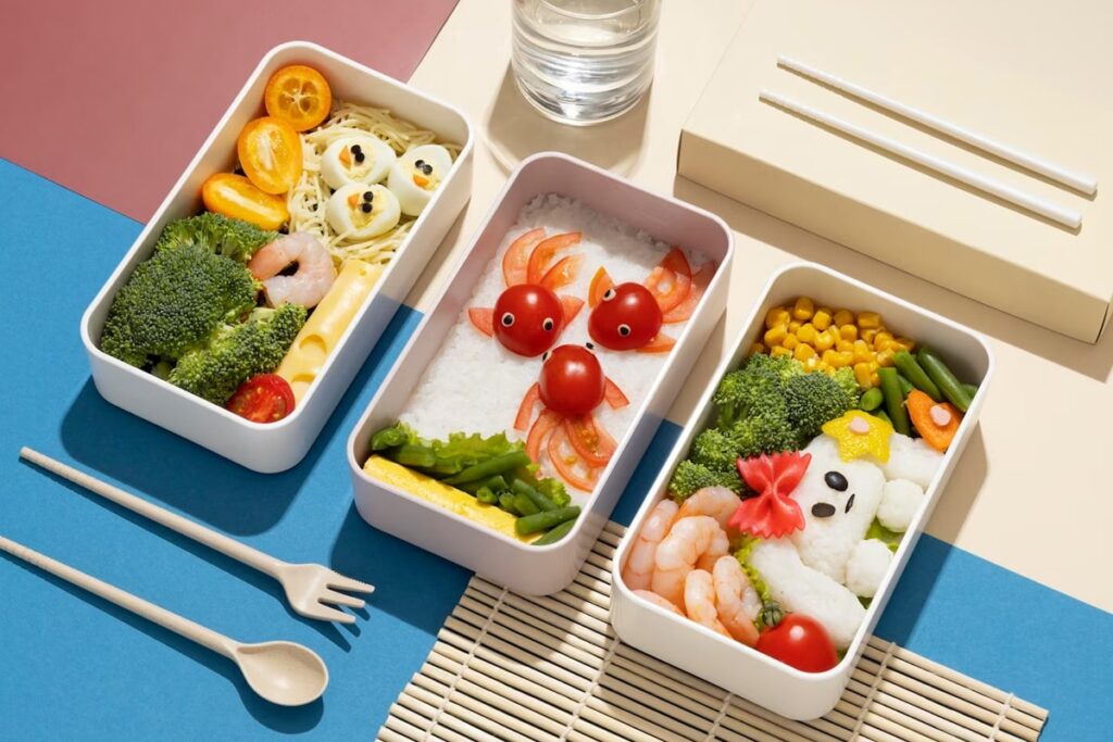 plastic lunch box with spoon, fork and chopstick 