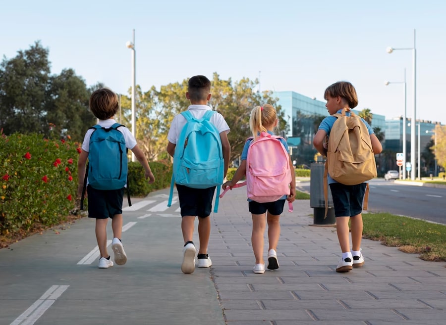 kids walking going to school